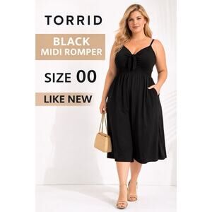 Torrid Black Romper Dress Size 00 Tie Front Sleeveless Midi Stretch Empire Waist